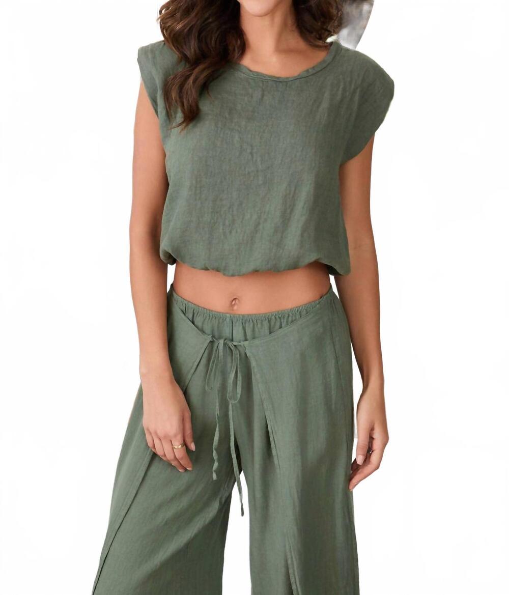 NEW MILIO MILANO cropped linen blouson top in army green